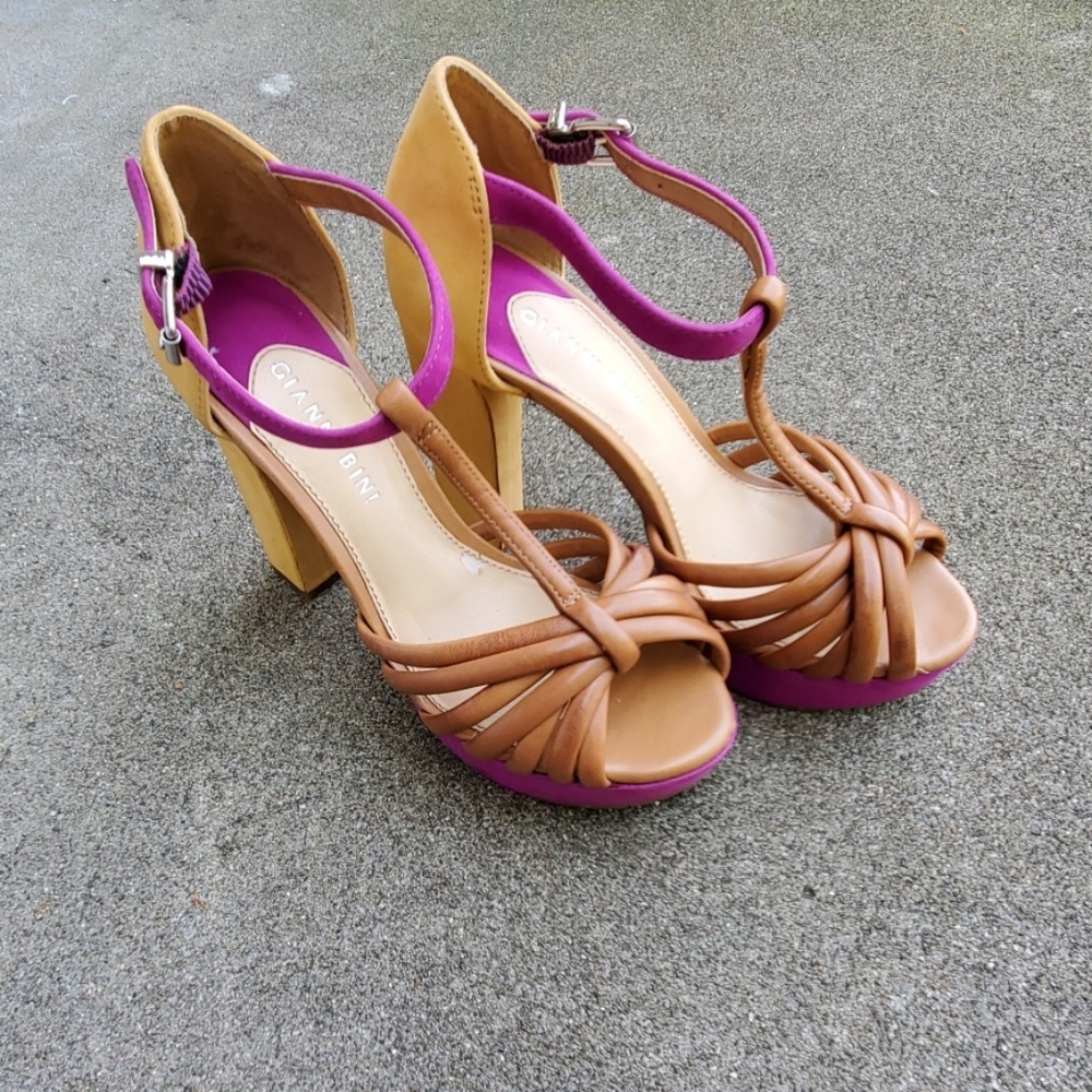 Gianni Bini Pink Yellow 4" Square Sandal Pumps